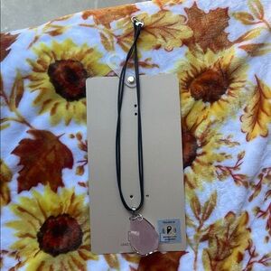 Source Unknown Black Cord Necklace with Pink Pendant